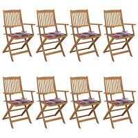 vidaXL Hopfällbara trädgårdsstolar med dynor 8 st massivt akaciaträ