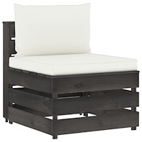 vidaXL Mittensektion med dynor till pallsoffa grå tryckimpregnerat trä