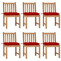 vidaXL Trädgårdsstolar 6 st med dynor massiv teak