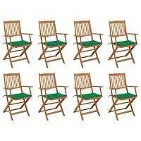 vidaXL Hopfällbara trädgårdsstolar med dynor 8 st massivt akaciaträ