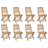 vidaXL Hopfällbara trädgårdsstolar med dynor 8 st massivt akaciaträ