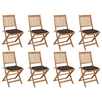 vidaXL Hopfällbara trädgårdsstolar med dynor 8 st massivt akaciaträ