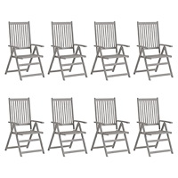 vidaXL Justerbara trädgårdsstolar 8 st grå massivt akaciaträ