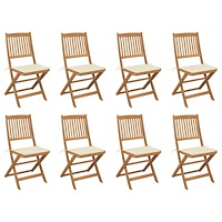 vidaXL Hopfällbara trädgårdsstolar med dynor 8 st massivt akaciaträ
