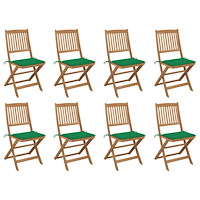 vidaXL Hopfällbara trädgårdsstolar med dynor 8 st massivt akaciaträ