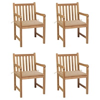 vidaXL Trädgårdsstolar med beige dynor 4 st massiv teak