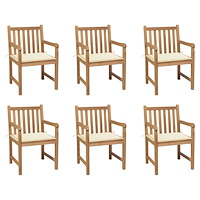 vidaXL Trädgårdsstolar 6 st med gräddvita dynor massiv teak