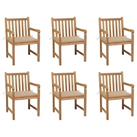 vidaXL Trädgårdsstolar 6 st med beige dynor massiv teak