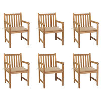 vidaXL Trädgårdsstolar 6 st med beige dynor massiv teak