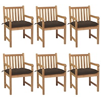 vidaXL Trädgårdsstolar 6 st med taupe dynor massiv teak