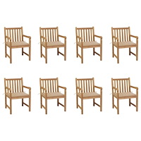 vidaXL Trädgårdsstolar 8 st med beige dynor massiv teak