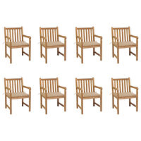 vidaXL Trädgårdsstolar 8 st med beige dynor massiv teak