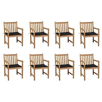 vidaXL Trädgårdsstolar 8 st med svarta dynor massiv teak