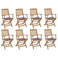 vidaXL Hopfällbara trädgårdsstolar med dynor 8 st massivt akaciaträ