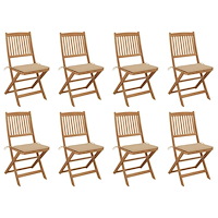vidaXL Hopfällbara trädgårdsstolar med dynor 8 st massivt akaciaträ