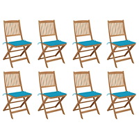 vidaXL Hopfällbara trädgårdsstolar med dynor 8 st massivt akaciaträ