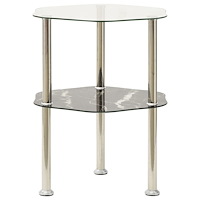 vidaXL Sidobord med 2 hyllor transparent/svart 38x38x50 cm härdat glas
