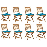 vidaXL Hopfällbara trädgårdsstolar med dynor 8 st massivt akaciaträ