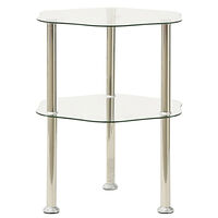 vidaXL Sidobord med 2 hyllplan genomskinligt 38x38x50 cm härdat glas