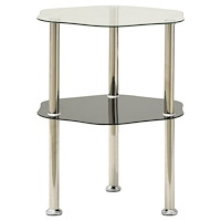 vidaXL Sidobord med 2 hyllor transparent/svart 38x38x50 cm härdat glas