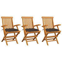 vidaXL Trädgårdsstolar med dynor taupe 3 st massiv teak