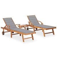 vidaXL Solsäng 2 st med bord och dyna massiv teak