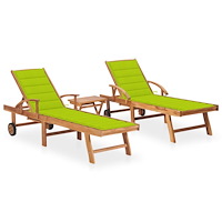 vidaXL Solsäng 2 st med bord och dyna massiv teak