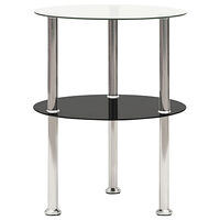 vidaXL Sidobord med 2 hyllplan genomskinligt & svart 38 cm härdat glas