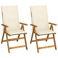 vidaXL Justerbara trädgårdsstolar med dynor 2 st massivt akaciaträ