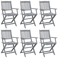 vidaXL Hopfällbara trädgårdsstolar 6 st med dynor massivt akaciaträ