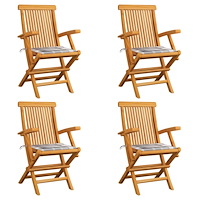 vidaXL Trädgårdsstolar med dynor grått rutmönster 4 st massiv teak