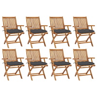 vidaXL Hopfällbara trädgårdsstolar med dynor 8 st massiv teak