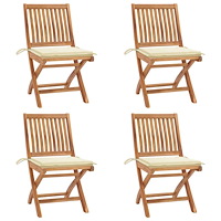 vidaXL Hopfällbara trädgårdsstolar med dynor 4 st massiv teak