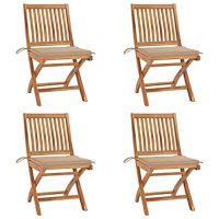 vidaXL Hopfällbara trädgårdsstolar med dynor 4 st massiv teak