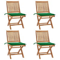 vidaXL Hopfällbara trädgårdsstolar med dynor 4 st massiv teak
