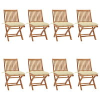 vidaXL Hopfällbara trädgårdsstolar med dynor 8 st massiv teak