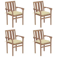 vidaXL Stapelbara trädgårdsstolar med dynor 4 st massiv teak