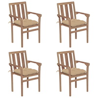 vidaXL Stapelbara trädgårdsstolar med dynor 4 st massiv teak