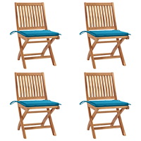 vidaXL Hopfällbara trädgårdsstolar med dynor 4 st massiv teak