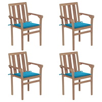 vidaXL Stapelbara trädgårdsstolar med dynor 4 st massiv teak