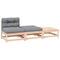 vidaXL Loungegrupp med dynor 3 delar massiv furu