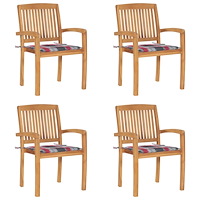vidaXL Stapelbara trädgårdsstolar med dynor 4 st massiv teak