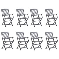 vidaXL Hopfällbara trädgårdsstolar 8 st med dynor massivt akaciaträ