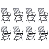 vidaXL Hopfällbara trädgårdsstolar 8 st med dynor massivt akaciaträ