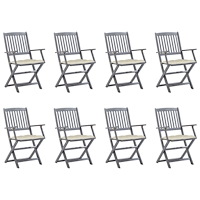 vidaXL Hopfällbara trädgårdsstolar 8 st med dynor massivt akaciaträ