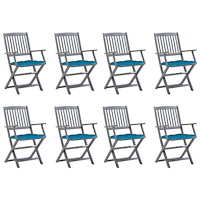 vidaXL Hopfällbara trädgårdsstolar 8 st med dynor massivt akaciaträ