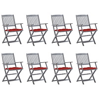 vidaXL Hopfällbara trädgårdsstolar 8 st med dynor massivt akaciaträ