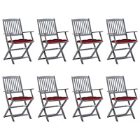 vidaXL Hopfällbara trädgårdsstolar 8 st med dynor massivt akaciaträ