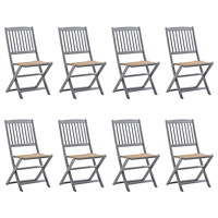 vidaXL Hopfällbara trädgårdsstolar 8 st med dynor massivt akaciaträ