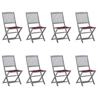 vidaXL Hopfällbara trädgårdsstolar 8 st med dynor massivt akaciaträ